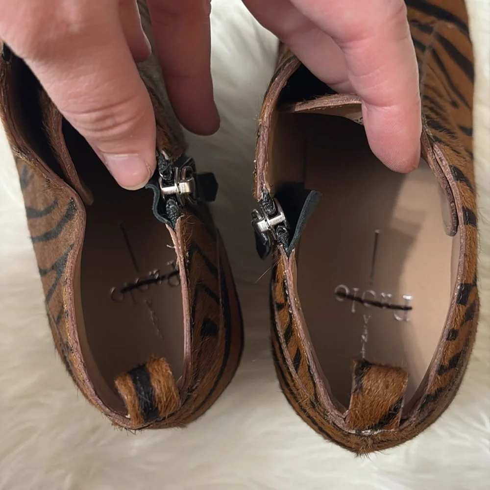 Linea Paolo Real Fur Printed Calf Hair Zebra Print Felicia Wedge Sneaker Booties